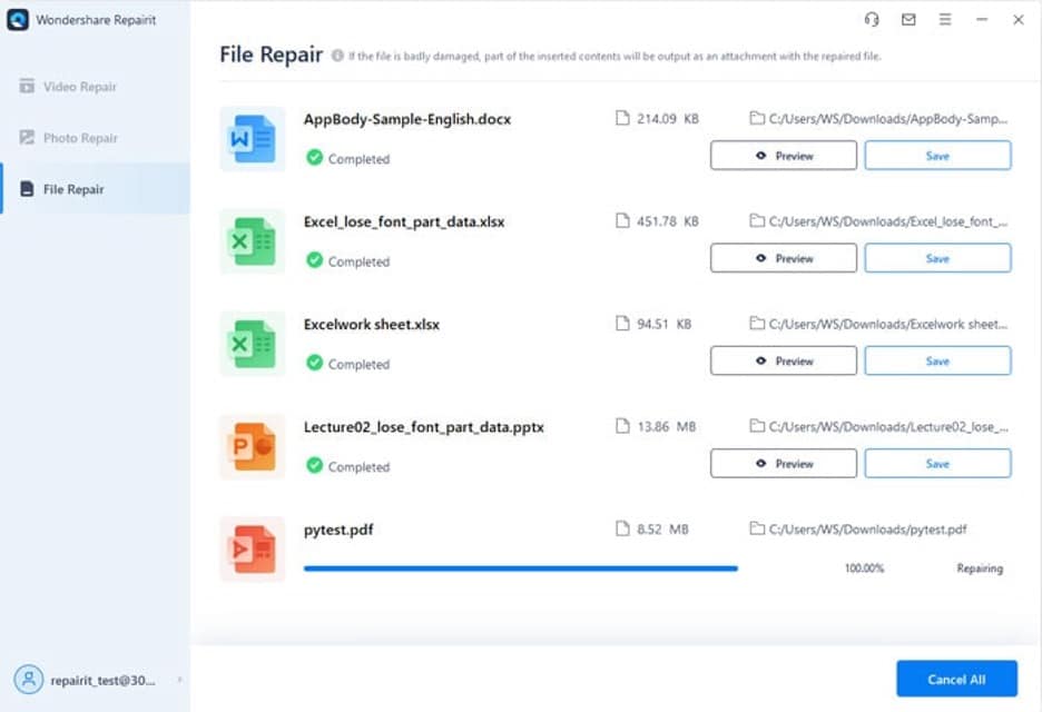 repair compressed pdf PDF repair software scanning corrupted file screenshot
