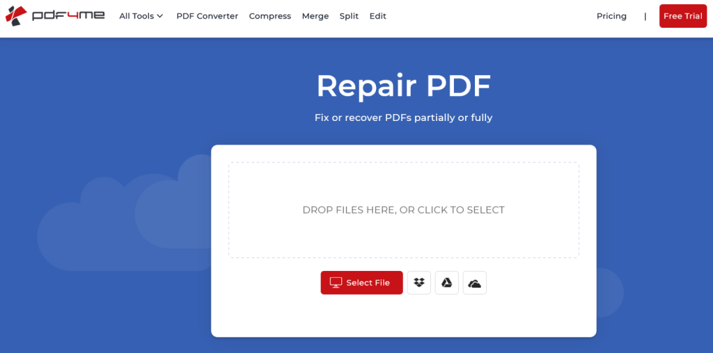 repair corrupted pdf PDF repair tool software interface with repair button