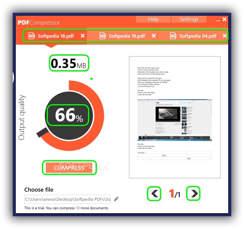 repair huge pdf slider interface of PDF compression tool showing file size reduction