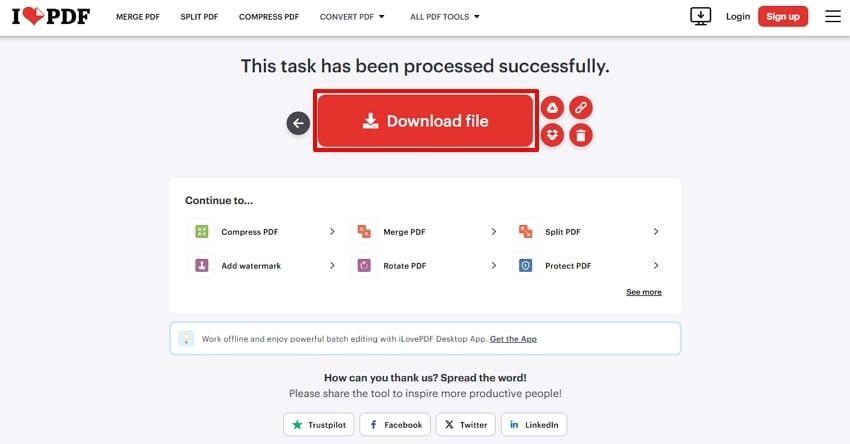 repair pdf after incomplete download Screenshot of iLovePDF repair tool showing upload button