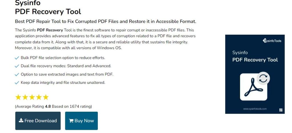 repair pdf after zip extraction Instant PDF Fixer software interface repairing corrupted PDF