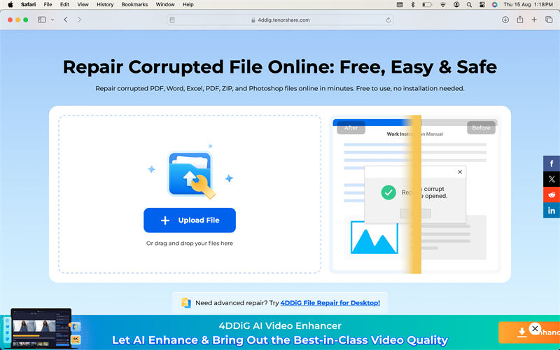 repair pdf error online Drag and drop PDF file into online repair tool upload area