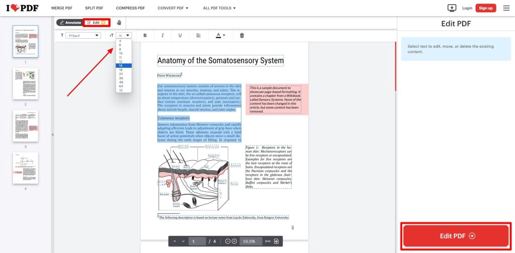 repair pdf fonts iLovePDF online PDF font fix tool interface screenshot