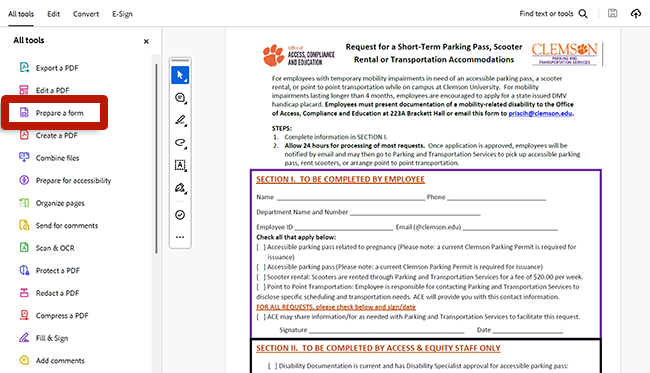 repair pdf forms Adobe Acrobat Prepare Form tool detecting form fields screenshot