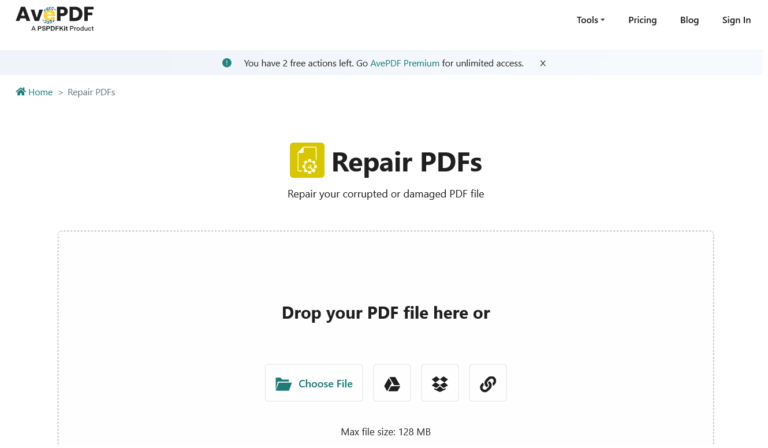 repair pdf free no signup progress bar or processing indicator on PDF repair website