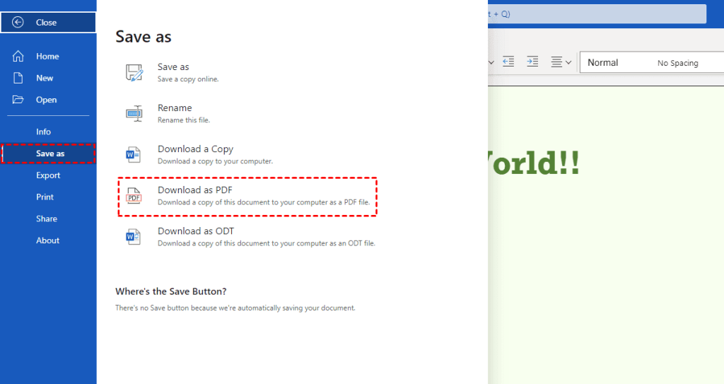 repair pdf from onedrive OneDrive download PDF file button screenshot
