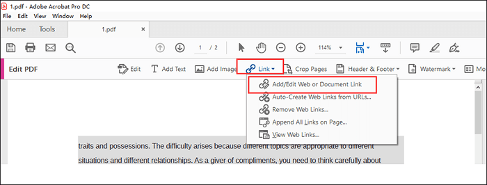 repair pdf links Adobe Acrobat set link destination dialog choosing page number