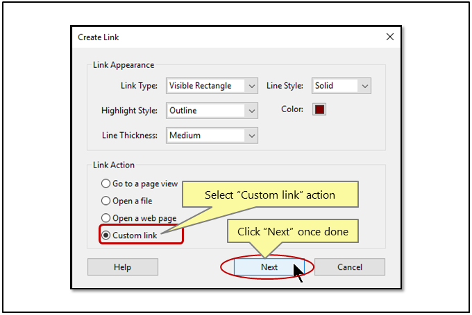 repair pdf links PDF link properties dialog showing URL and action type