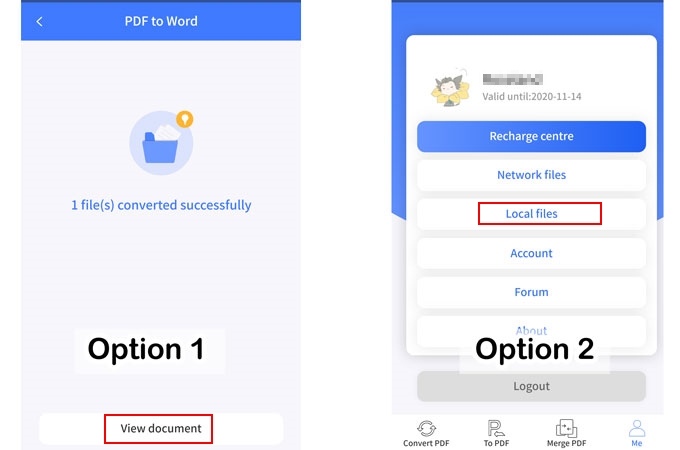 repair pdf on android Android app interface showing PDF to Word conversion progress