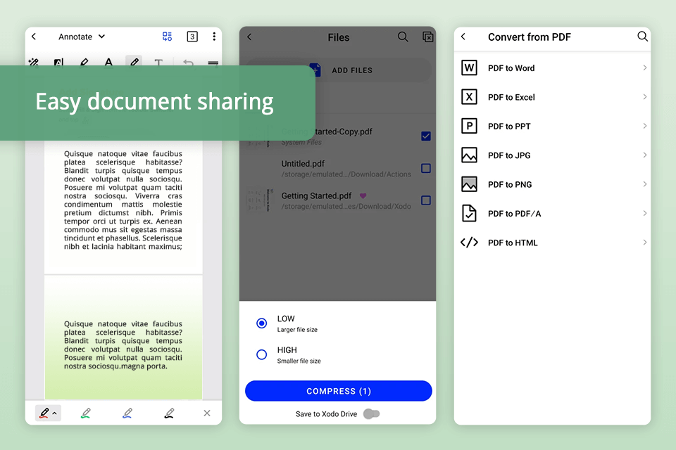 repair pdf on android Android tablet with Xodo PDF Reader showing repair prompt