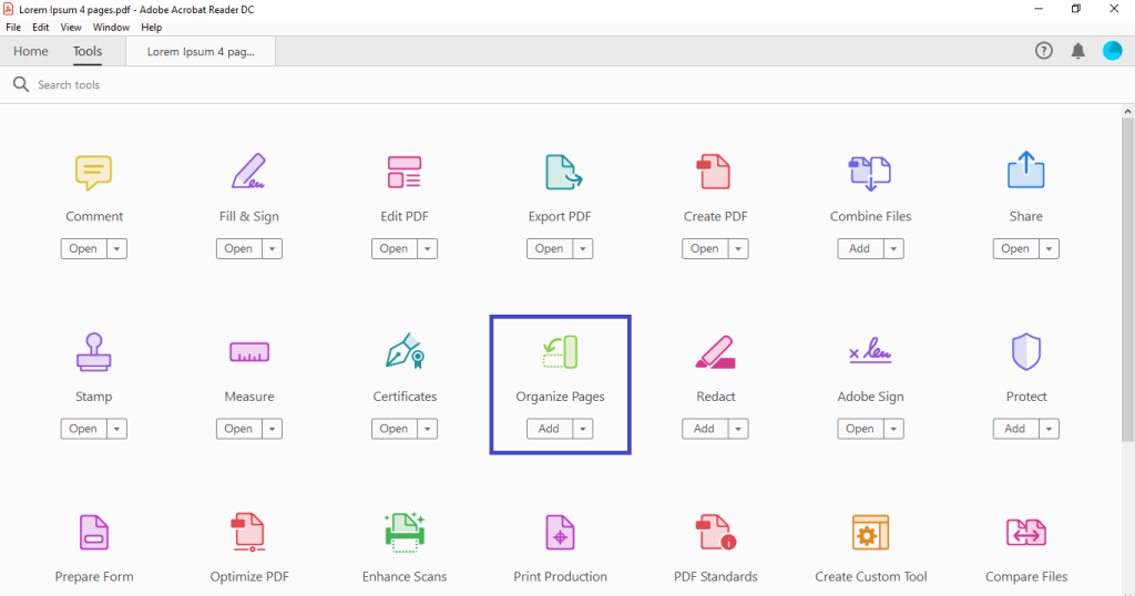 repair pdf page order Adobe Acrobat Organize Pages drag thumbnails to reorder