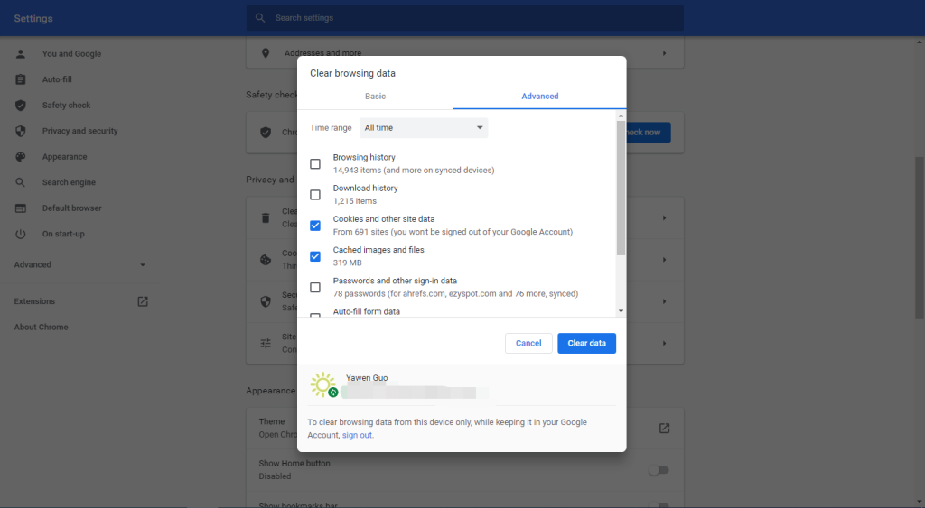 repair pdf upload error Chrome browser clear cache settings menu