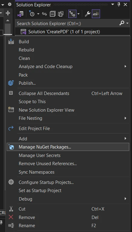 repair pdf using c# Visual Studio C# project setup iTextSharp NuGet package install