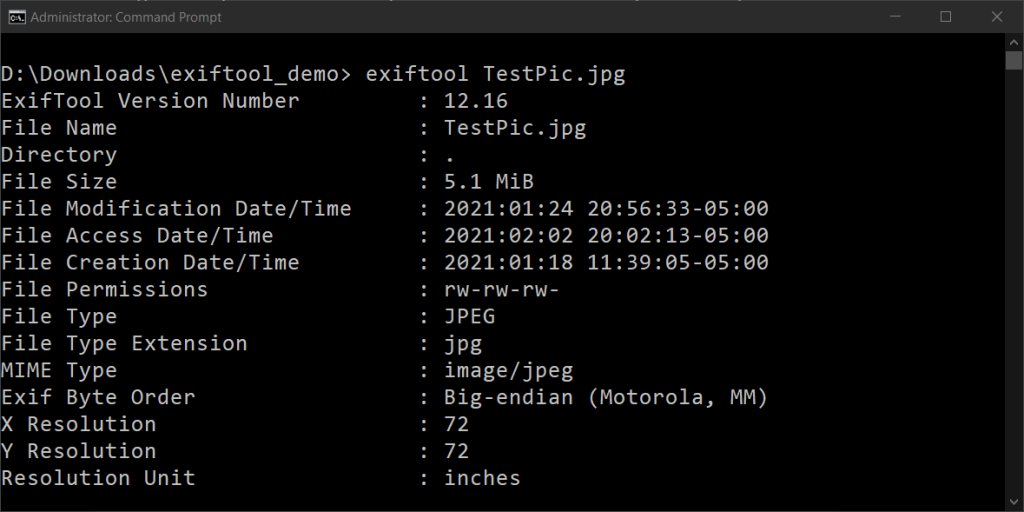 restore pdf metadata Terminal window showing output of exiftool command listing PDF metadata with fields like Title and Author