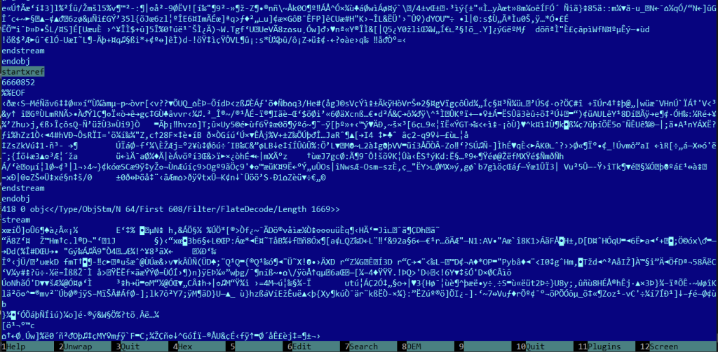 startxref not found pdf repair text editor showing end of PDF file with missing EOF marker