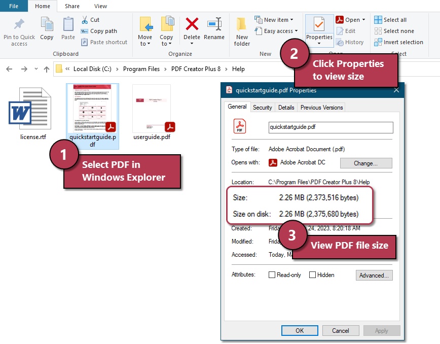 why pdf file size is 0kb Windows file properties dialog showing PDF file size 0KB
