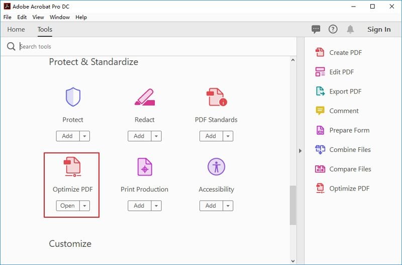 fix medical pdf Adobe Acrobat Pro menu showing Save As Optimized PDF option