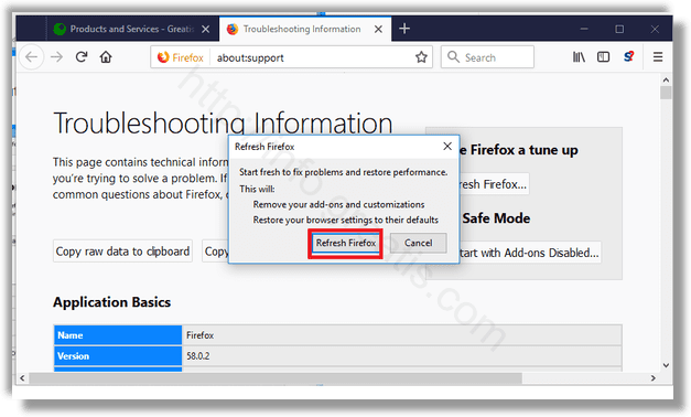 fix pdf not opening in firefox Firefox about:support page with Refresh Firefox button highlighted
