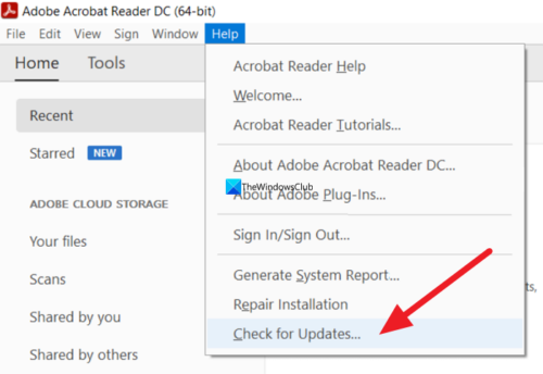 pdf error 110 repair Adobe Acrobat Reader menu showing File > Properties and Repair options