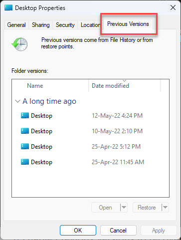 pdf error 135 repair Windows file properties previous versions tab