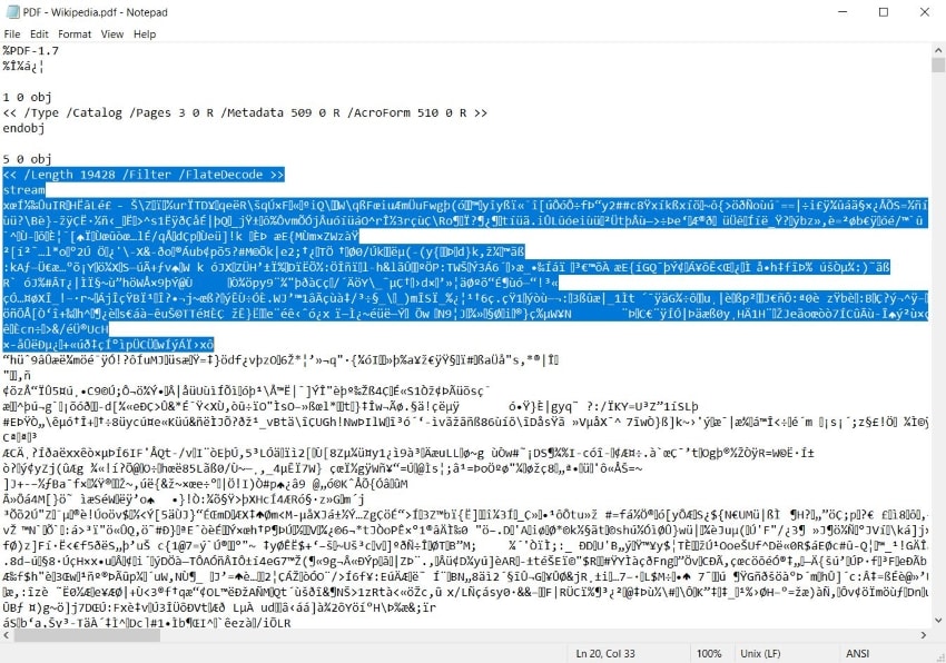 pdf file is blank extracting text from corrupted PDF in Notepad++ showing raw content