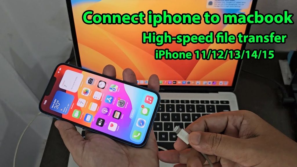 pdf not opening on iphone iPhone connected to MacBook with USB cable showing file transfer