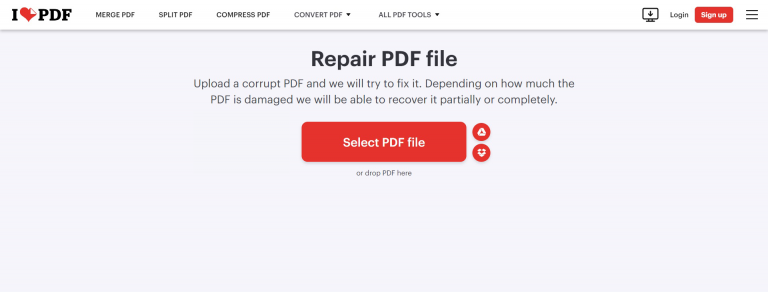 pdf repair for business files ilovepdf upload interface for pdf repair