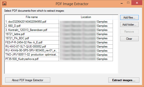 recover pdf images Screenshot of an online PDF image extractor tool interface