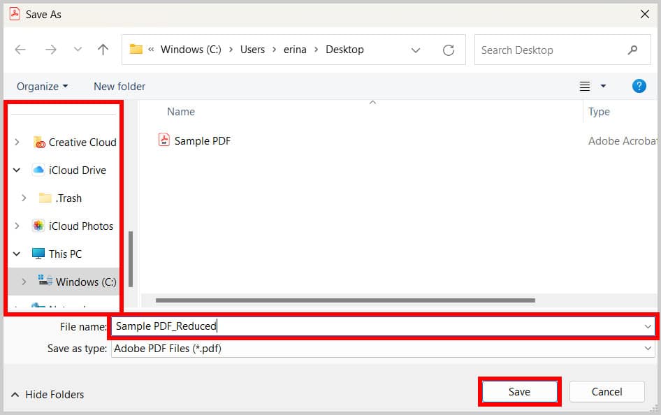 recover scanned pdf Adobe Acrobat 'Save As' dialog box highlighting PDF option