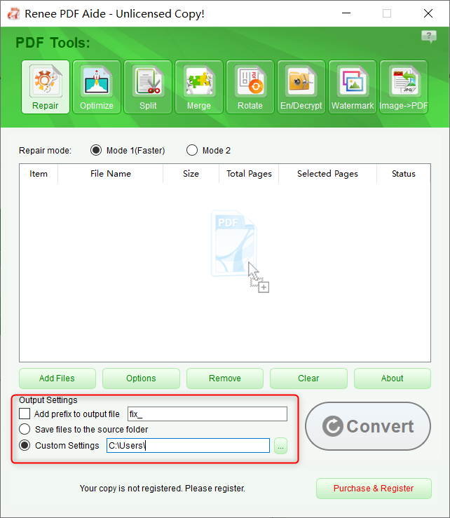 repair pdf after power outage Dedicated PDF repair software interface showing scanned file preview