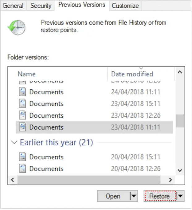 repair pdf after system crash Windows Previous Versions tab in file properties
