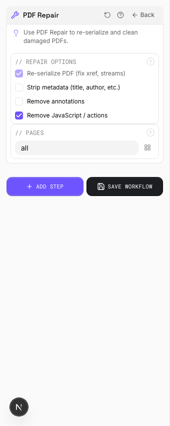 repair pdf annotations PDF Repair Toolbox interface showing repair progress
