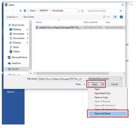 repair pdf structure person copying text from damaged PDF into Word document